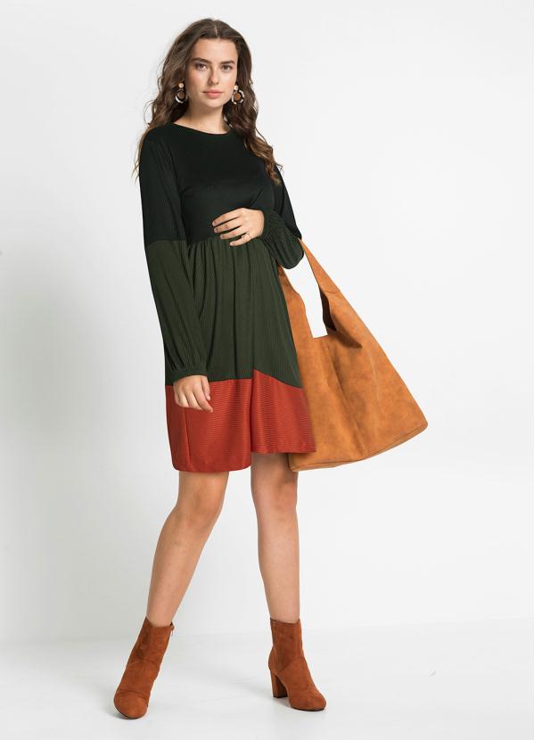 Outlet - Vestido Manga Bufante Preto/Verde 3