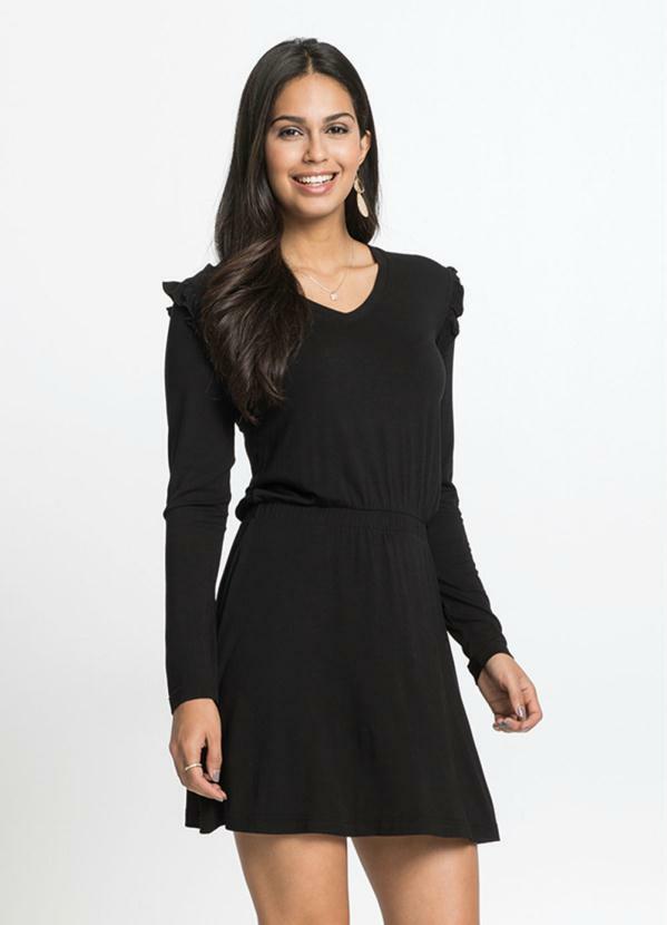 bonprix - Vestido Mangas Longas com Babadinhos Preto
