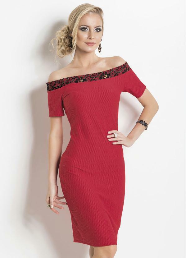 Janine - Vestido Ombro a Ombro Detalhe Dourado Vermelho