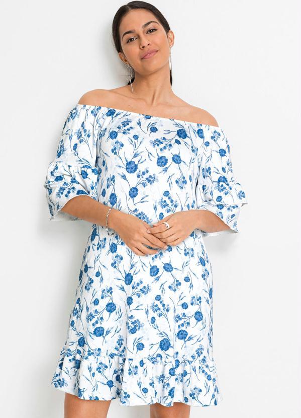 bonprix - Vestido Ombro a Ombro Floral Azul