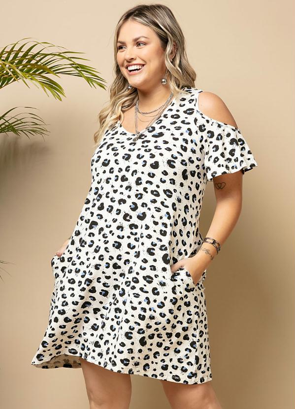 Quintess - Vestido Onça com Mangas Sobrepostas e Bolsos 5