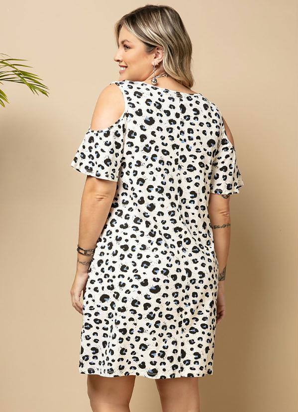 Quintess - Vestido Onça com Mangas Sobrepostas e Bolsos 6