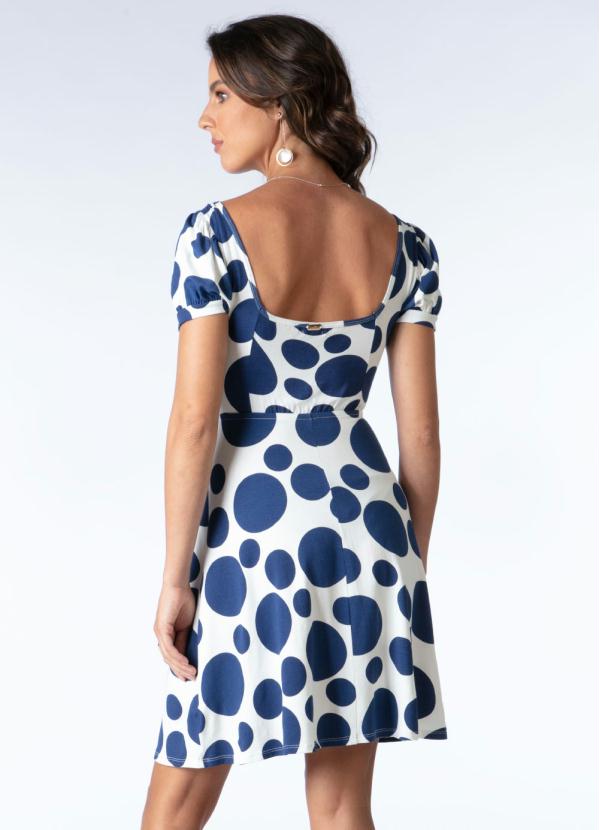 Quintess - Vestido Poá Azul com Decote Quadrado 2