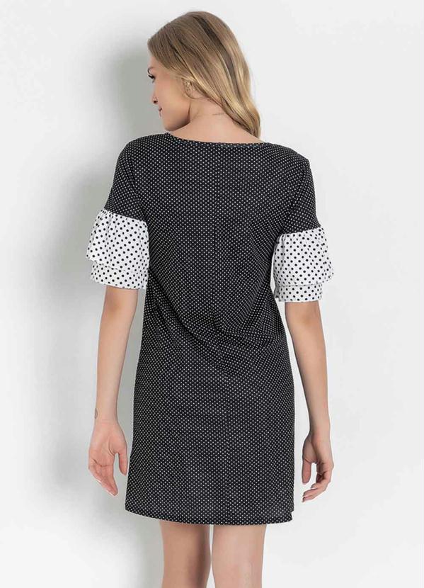 Outlet - Vestido Poá Preto com Babados na Manga 2