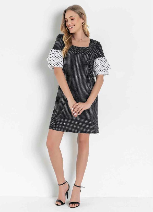 Outlet - Vestido Poá Preto com Babados na Manga 3