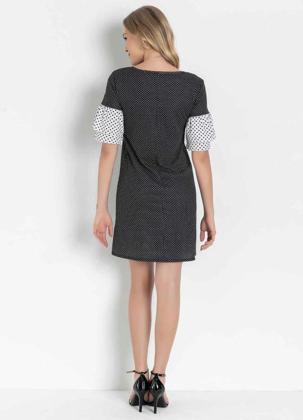 Outlet - Vestido Poá Preto com Babados na Manga 4