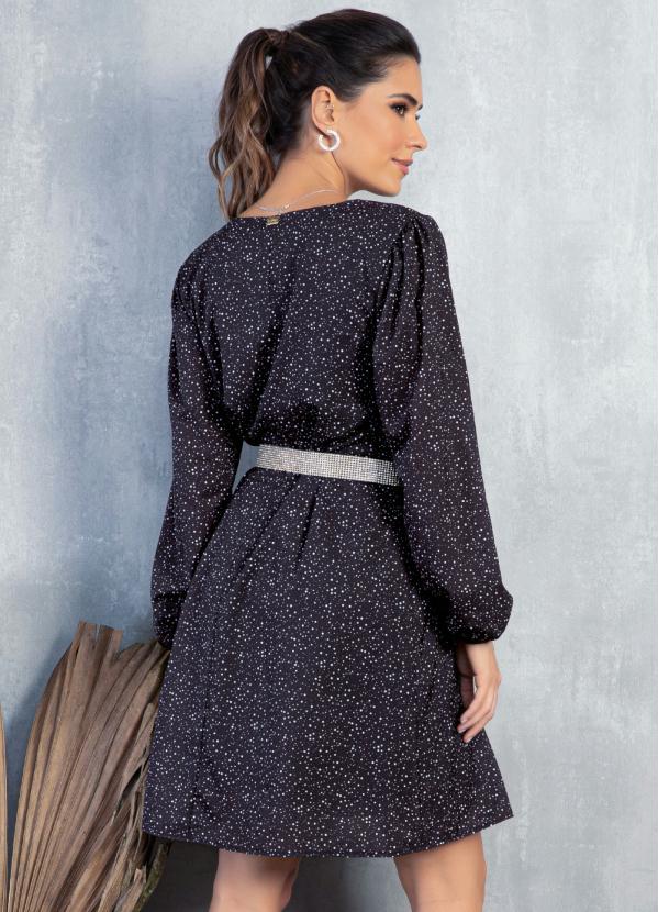 Quintess - Vestido Poá Preto com Decote Quadrado 2