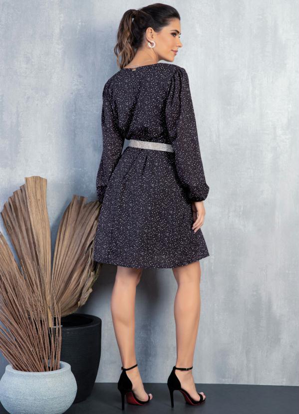 Quintess - Vestido Poá Preto com Decote Quadrado 4