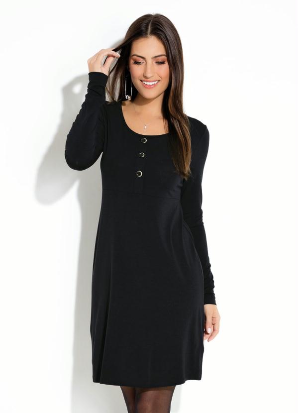 Quintess - Vestido Preto com Botões no Busto