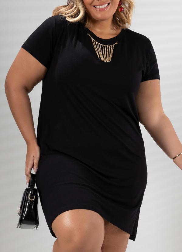 Quintess - Vestido Preto com Colar de Franja Removível 5