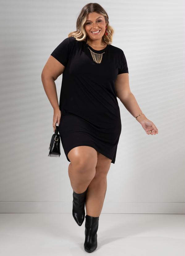 Quintess - Vestido Preto com Colar de Franja Removível 3