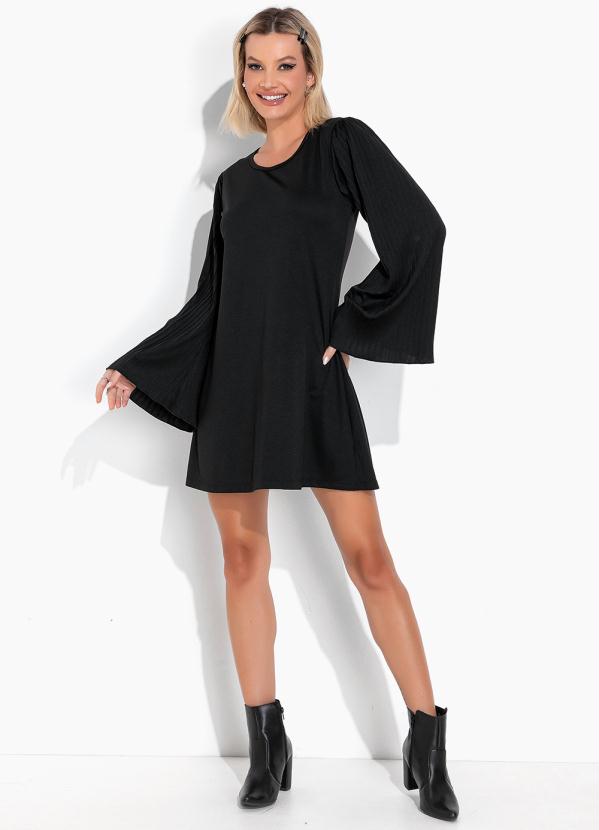 Moda Pop - Vestido Preto com Mangas Plisadas 5