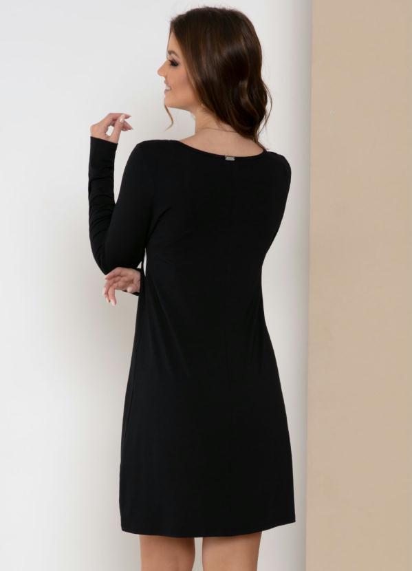 Quintess - Vestido Preto, Off White e Mescla Mangas Longas 2