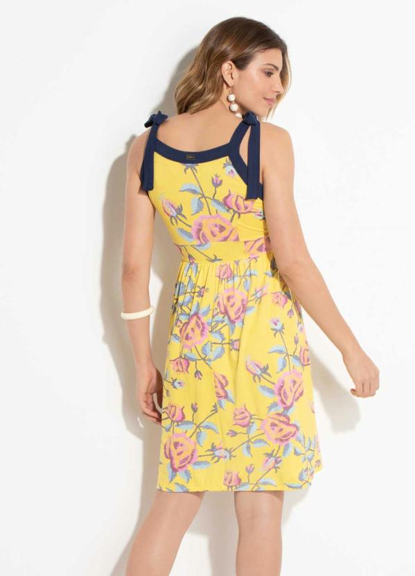 Quintess - Vestido Quintess Azul e Floral Amarelo 2