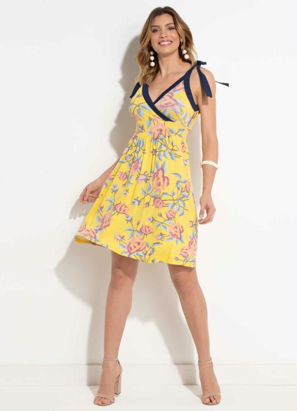 Quintess - Vestido Quintess Azul e Floral Amarelo 3