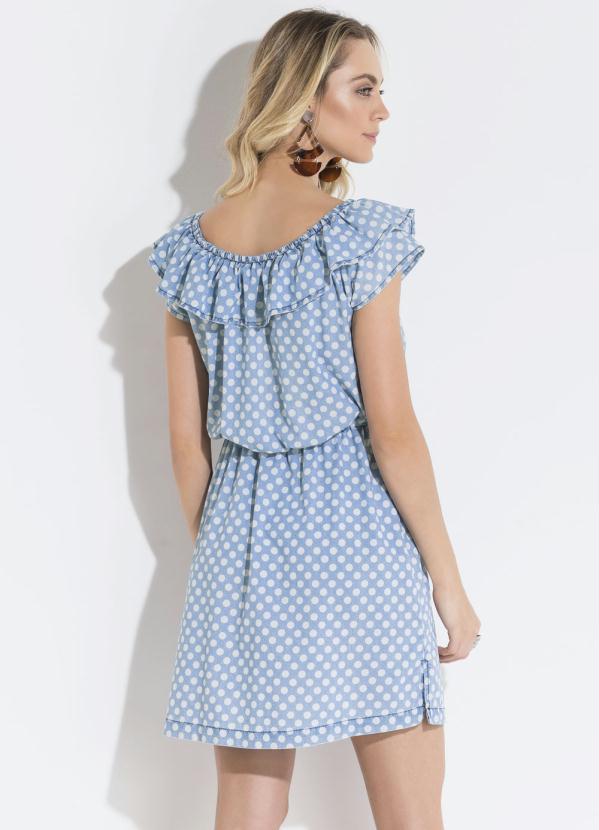 Quintess - Vestido Quintess Ciganinha Acinturado Poá Jeans 3