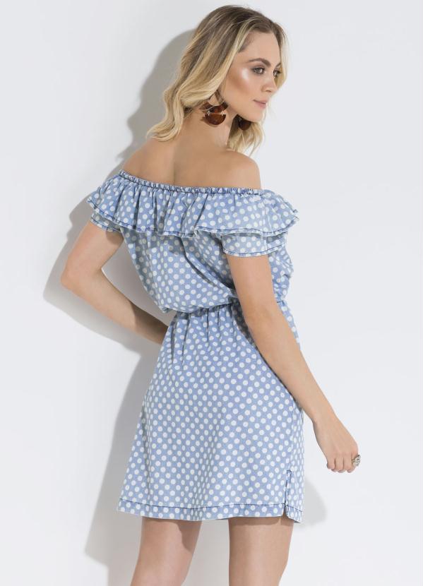 Quintess - Vestido Quintess Ciganinha Acinturado Poá Jeans 4