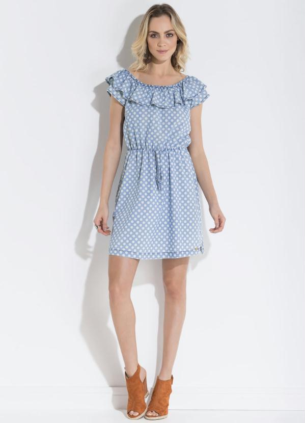 Quintess - Vestido Quintess Ciganinha Acinturado Poá Jeans 5