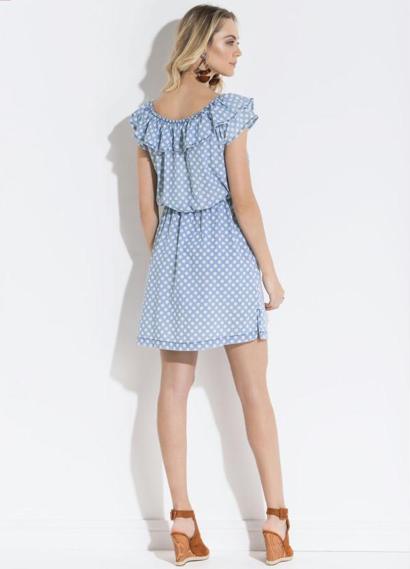 Quintess - Vestido Quintess Ciganinha Acinturado Poá Jeans 7