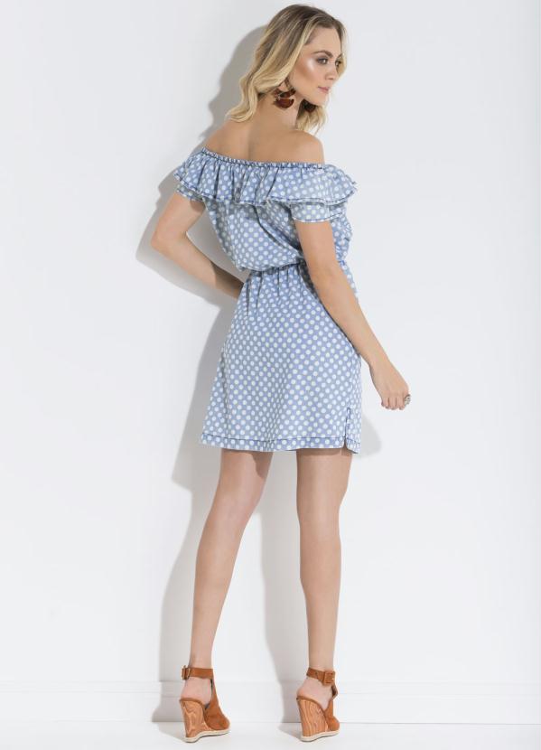 Quintess - Vestido Quintess Ciganinha Acinturado Poá Jeans 8