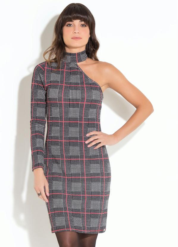 Quintess - Vestido Quintess Clássico Xadrez Decote com Gola