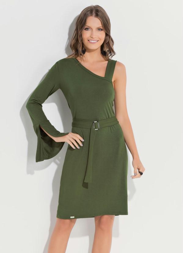 Quintess - Vestido Quintess Curto Verde de um Ombro Só