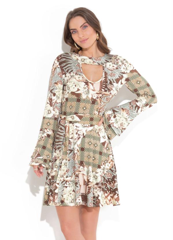 Quintess - Vestido Quintess Geométrico e Floral com Babados
