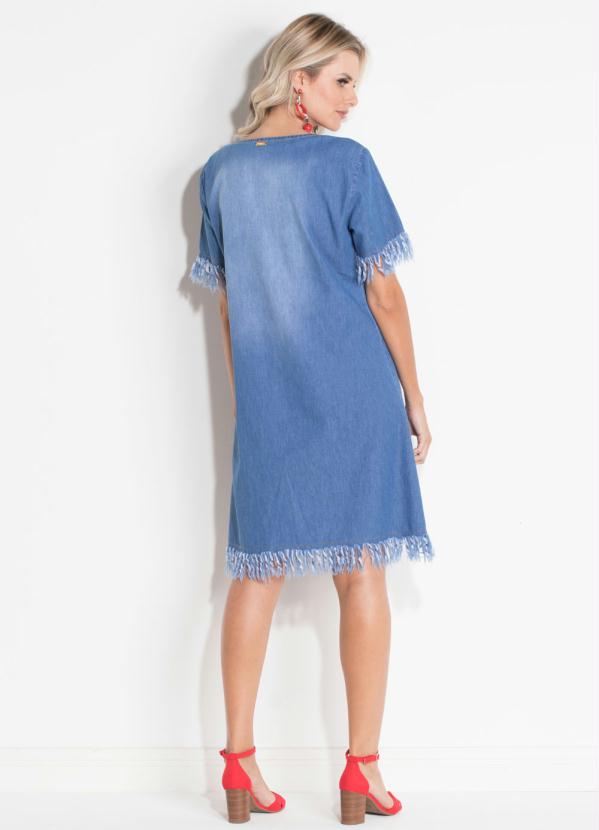 Quintess - Vestido Quintess Jeans Claro com Desfiado 4