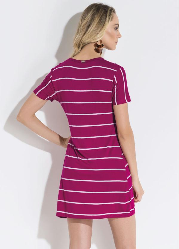 Quintess - Vestido Quintess Listrado Pink com Transpasse 2