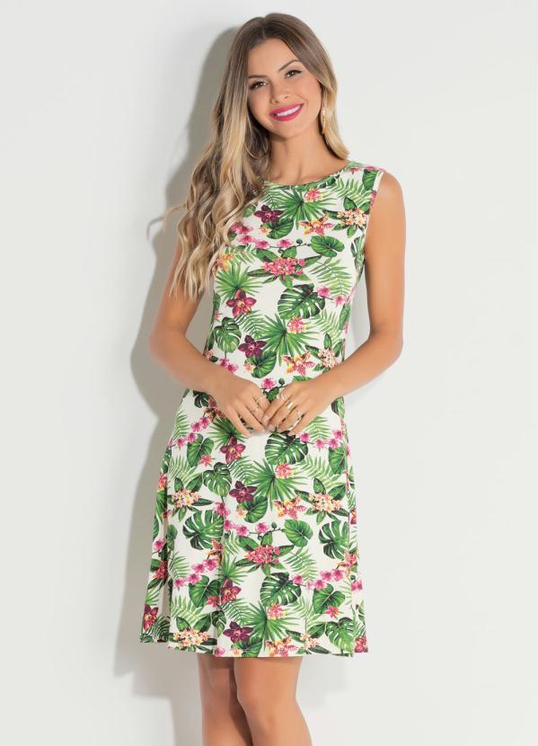 Quintess - Vestido Quintess sem Mangas Folhagens