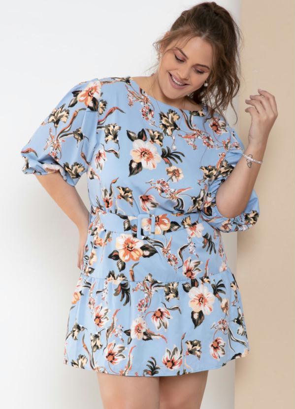 Quintess - Vestido Soltinho Floral Azul com Faixa 6