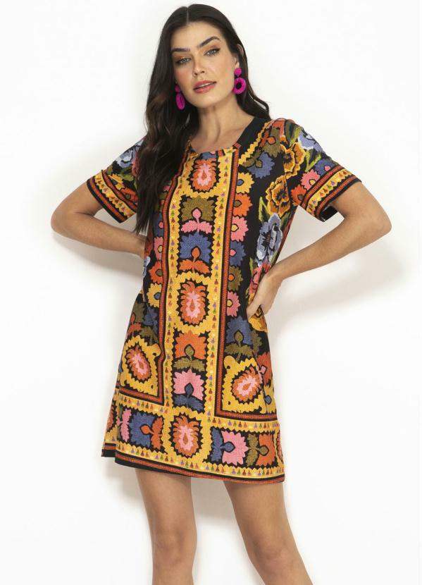 Farm - Vestido T-Shirt de Malha Antuerpia Lenço Preto
