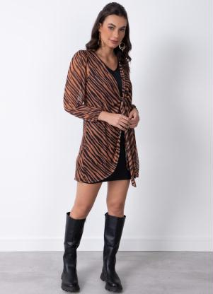 Quintess - Vestido Tigre com Sobreposição de Kimono - QUINTESS