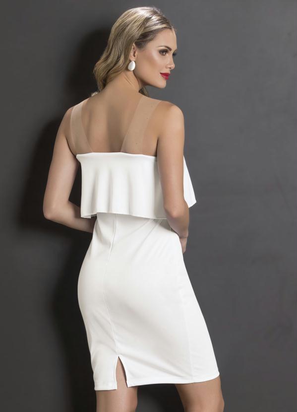 Outlet - Vestido Tubinho com Babado no Decote Branco 2