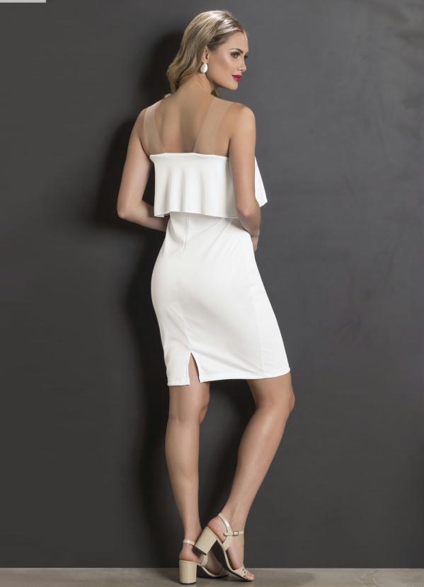 Outlet - Vestido Tubinho com Babado no Decote Branco 5