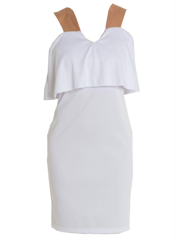 Outlet - Vestido Tubinho com Babado no Decote Branco 6