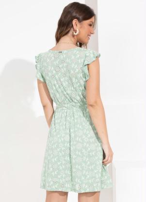 Quintess - Vestido Verde de Laise Cintura Marcada - QUINTESS