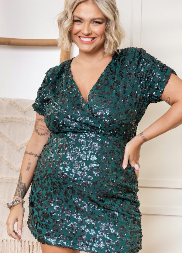 Quintess - Vestido Verde em Paetê Transpassado 6