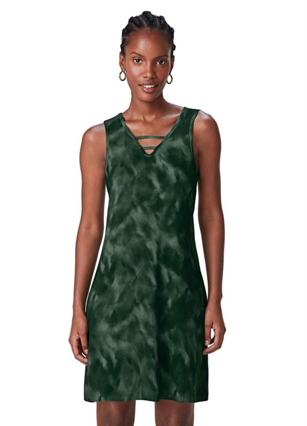 Malwee - Vestido Verde Escuro Evasê Estampado