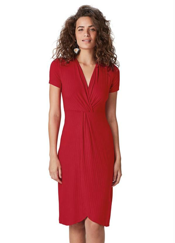 Malwee - Vestido Vermelho Escuro Canelado Midi