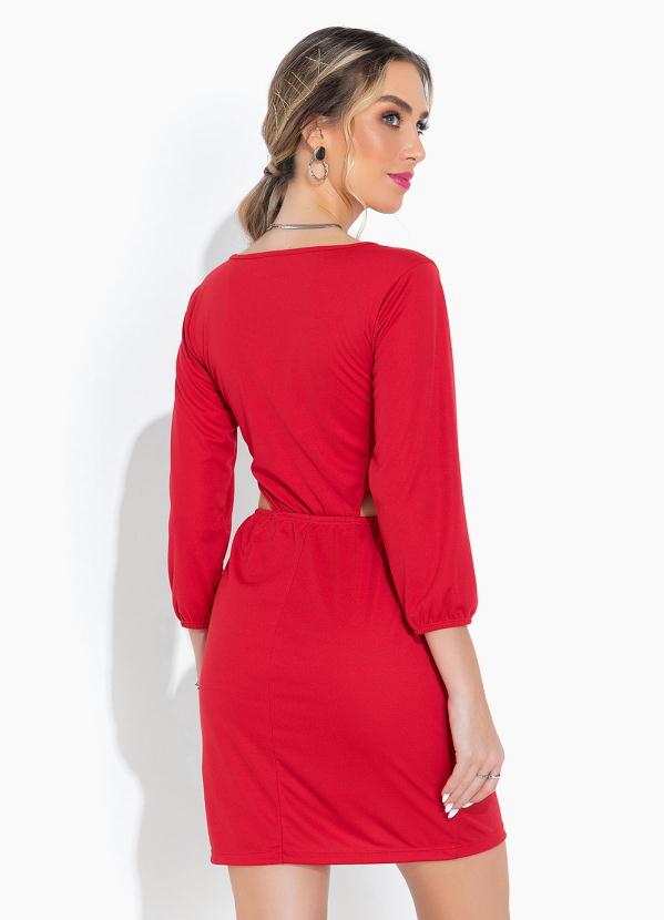 Moda Pop - Vestido Vermelho Justo com Recortes Vazados 2