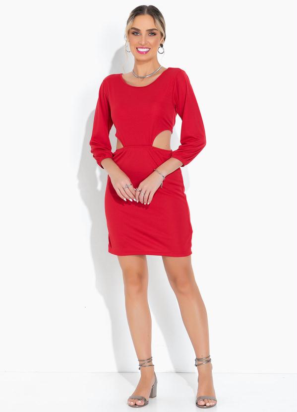 Moda Pop - Vestido Vermelho Justo com Recortes Vazados 4