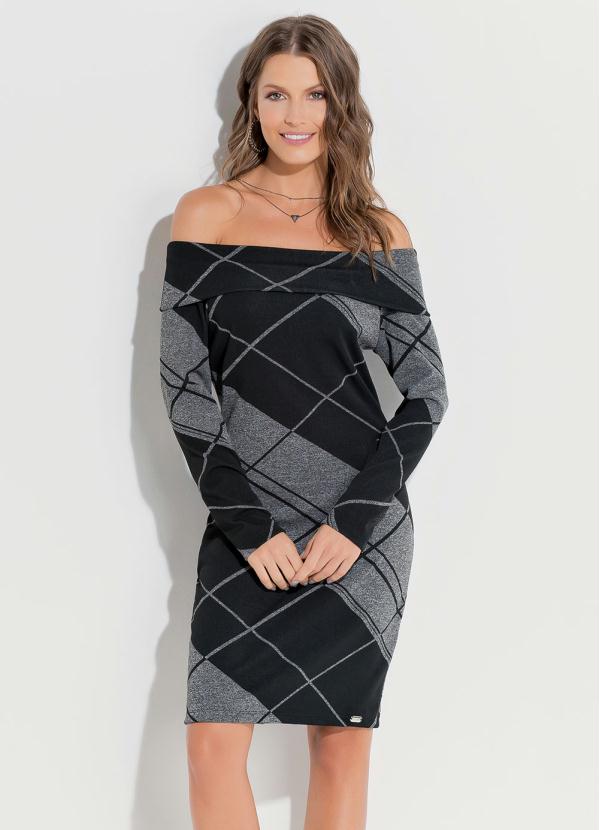 Quintess - Vestido Xadrez em Malha Jacquard