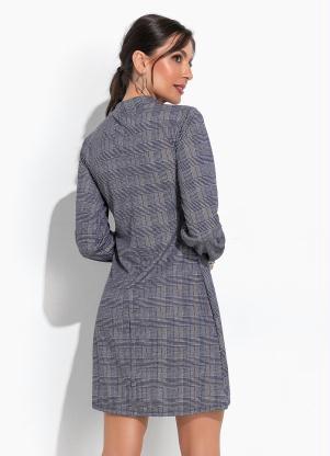 Moda Pop - Vestido Xadrez Marinho Evasê com Gola - MODA POP