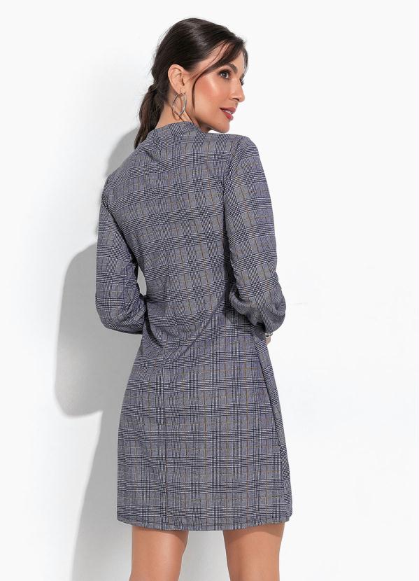 Moda Pop - Vestido Xadrez Marinho Evasê com Gola 2