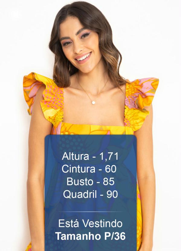Farm - Vestido Cropped de Tricoline Floral Colore Amarelo 5