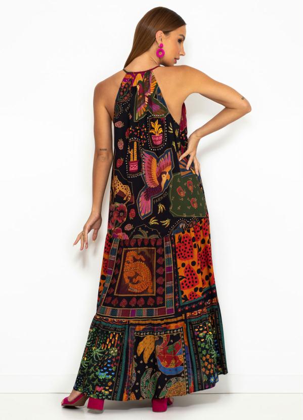 Farm - Vestido Cropped de Viscose Beleza Mix Preto 2