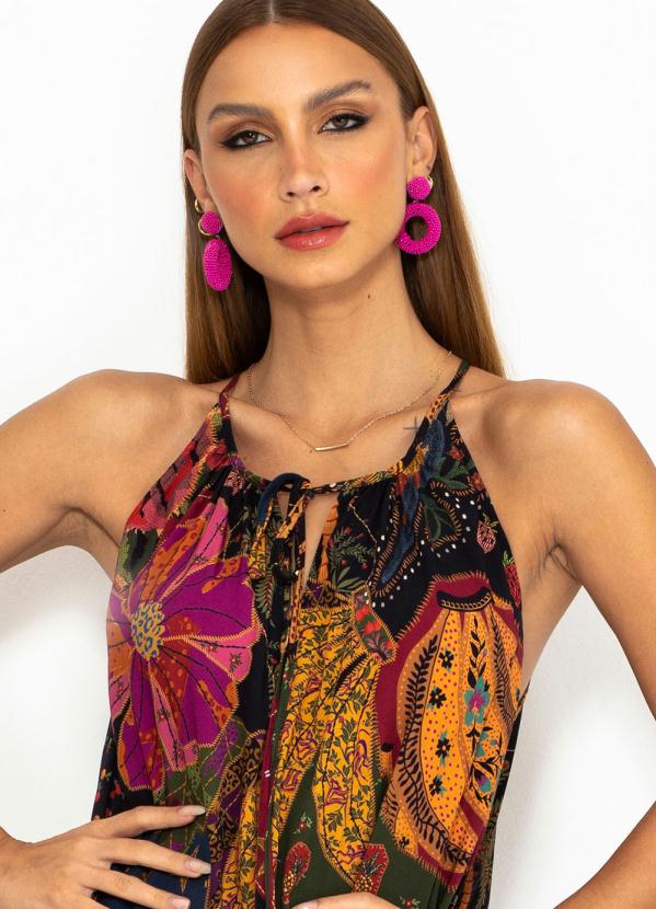 Farm - Vestido Cropped de Viscose Beleza Mix Preto 3