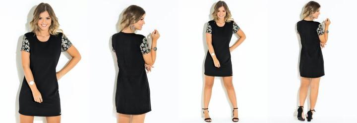Vestido Curto Quintess Preto Recorte Central