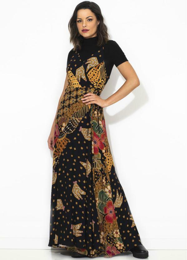 Farm - Vestido Double Patch Labirinto de Banana Preto